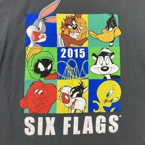 2015 Looney Tunes Shirt Adult Large Black Six Flags Cartoon Graphic Marvin TAZ